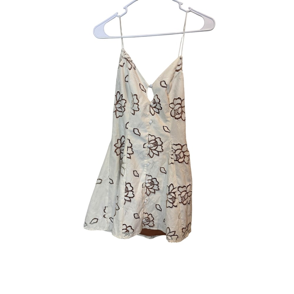 For Love & Lemons Dress Womens Small Ivory Floral Embroidered Slip Mini CD2642
